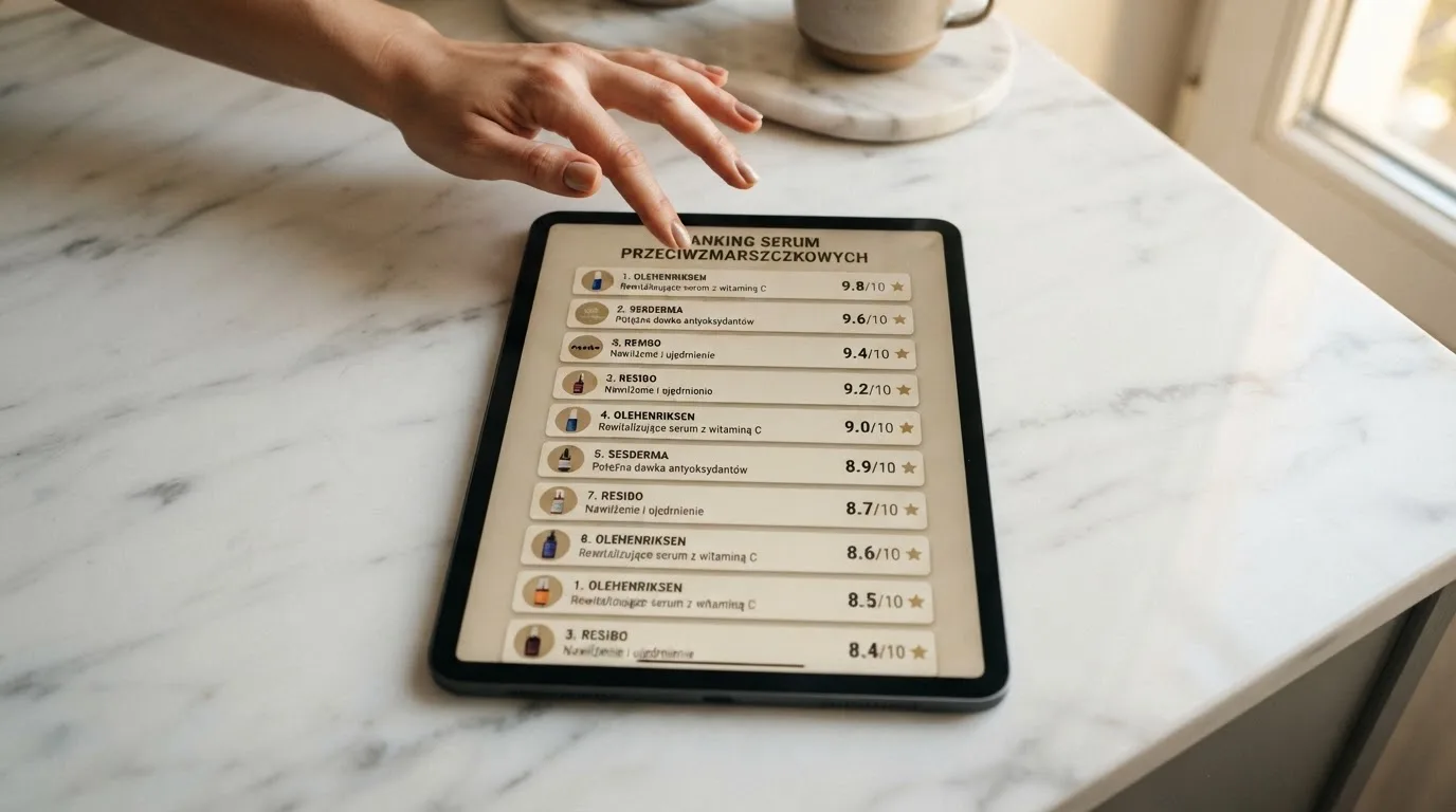 Ranking dziesięciu kart operatorów online ułożonych od najwyżej do najniżej ocenionego na ekranie tabletu.