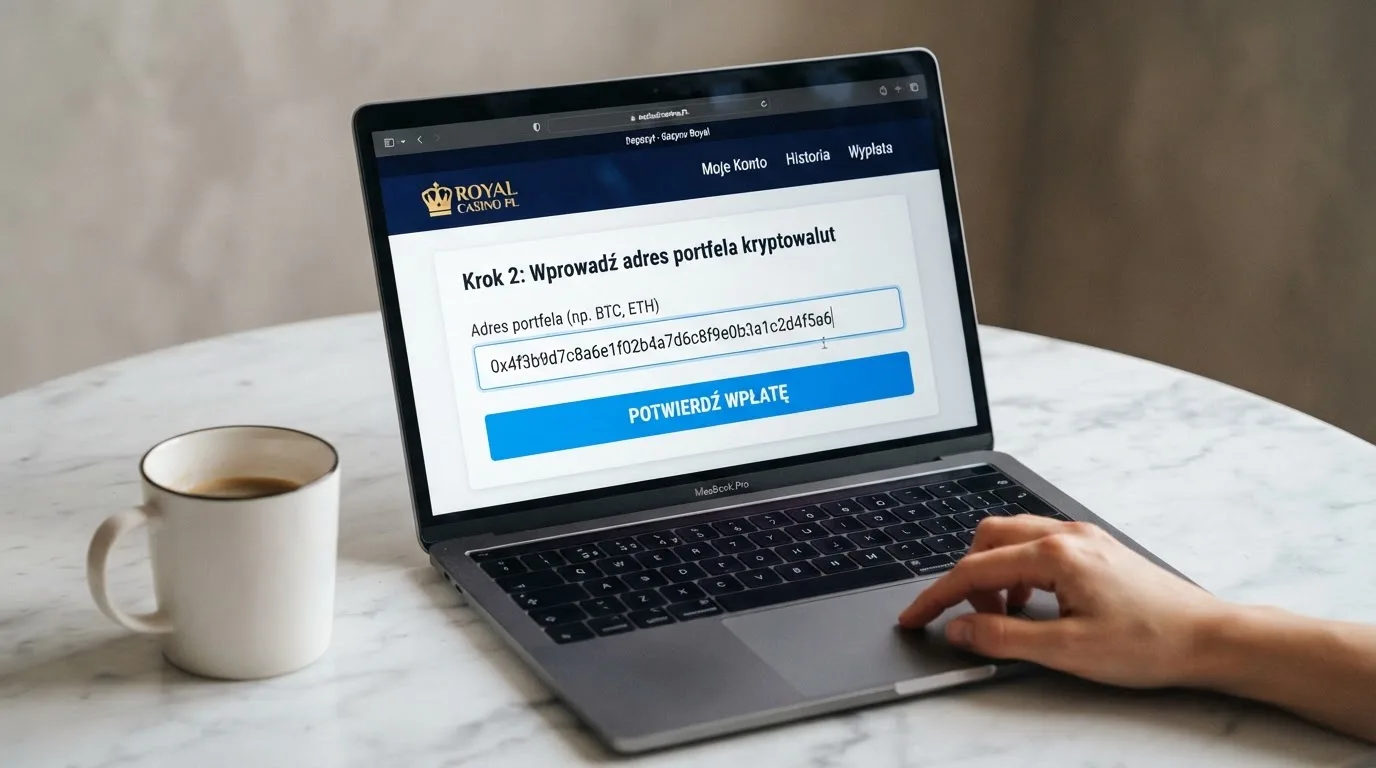Zbliżenie na formularz wpłaty w kasynie online z polem na adres portfela kryptowalutowego BNB Smart Chain.