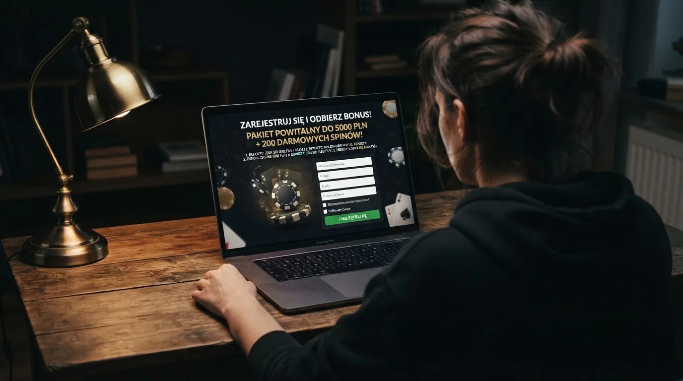Ekran z warunkami bonusu powitalnego podczas rejestracji w kasynie online