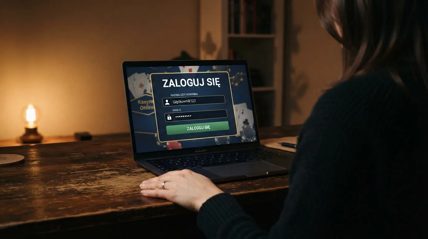 Strona logowania oficjalnej platformy Total Casino na ekranie laptopa, jedynego legalnego kasyna online w Polsce