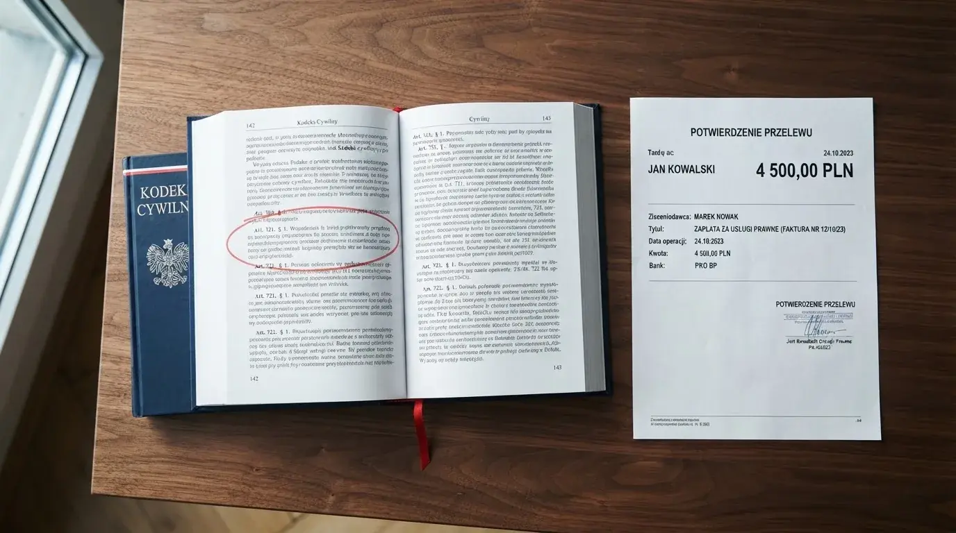 Otwarty tekst ustawy o grach hazardowych z zakreślonym artykułem, obok wydruku potwierdzenia przelewu wygranej